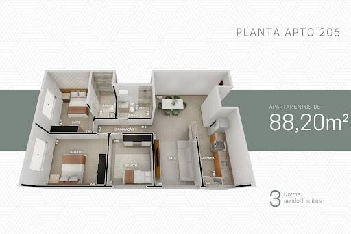 Apartamento, 3 quartos, 88 m² - Foto 1