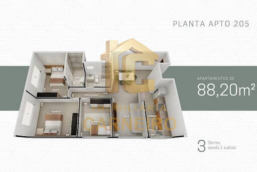 Apartamento, 3 quartos, 88 m² - Foto 1